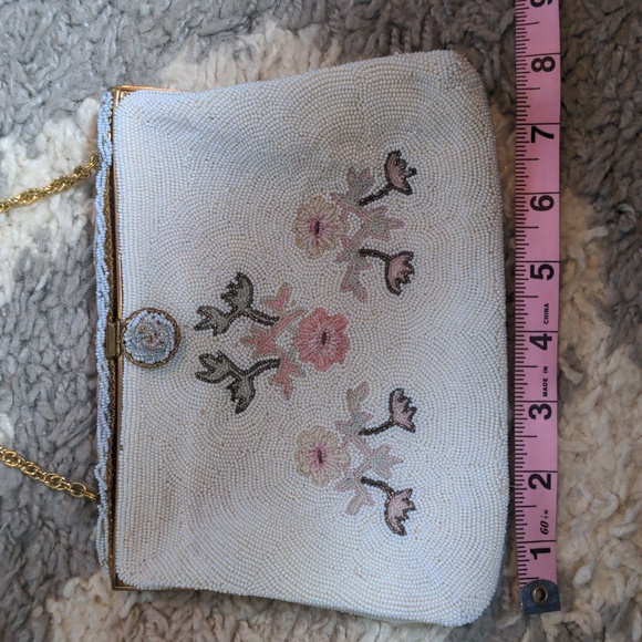 VTG Vintage French beaded bag, floral print - Picture 6 of 17